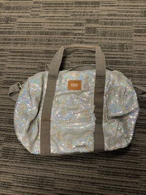 PINK Victoria's Secret Iridescent Sequin Travel Duffel with Gray Straps